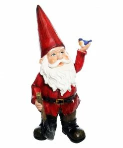 Alpine Gnome Holding A Bird Statue - GDS130 - Garden Accessories