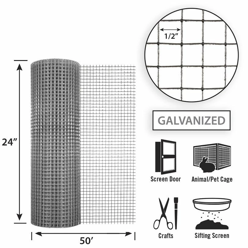 Garden Craft 24" x 50' Galvanized Hardware Cloth with 1/2" Openings - 132450 - Fence and Wire 2 Garden Craft 24" x 50' Galvanized Hardware Cloth with 1/2" Openings - 132450 - Fence and Wire - Image 2