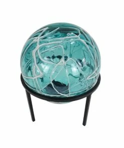 Alpine Solar Blue Glass Ball with LED Lights & Metal Stand - HTO176A-SLR-BL - Lighting, Torches & Firepits