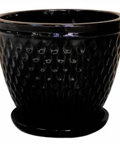 Various Brands Waffle Planter, Glossy Black, Large - ASCBRP6GBL - Planters