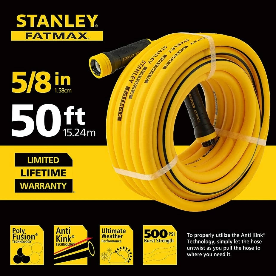 Stanley Fatmax Professional Grade Water Hose, 50' x 5/8", 500 PSI, Yellow - BDS6650 - Hoses & Hose Reels 2 Stanley Fatmax Professional Grade Water Hose, 50' x 5/8", 500 PSI, Yellow - BDS6650 - Hoses & Hose Reels - Image 2