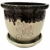 Various Brands Embossed Planter with Attached Saucer, Black/Cream, Small - R358BKCS - Planters