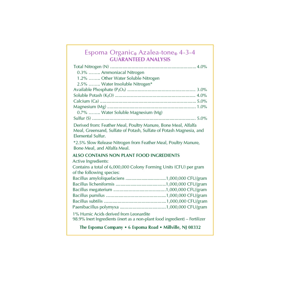 Espoma Azalea-Tone 4lb. Bag AT4 - Fertilizers & Plant Food 2 Espoma Azalea-Tone 4lb. Bag AT4 - Fertilizers & Plant Food - Image 2