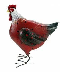 RK Brand Alpine Polka Dot Red and Brown Standing Metal Hen Décor - JUM438HH - Garden Accessories