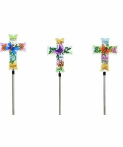 RK Brand Alpine Solar Floral Cross Garden Stake - RGG454A - Lighting, Torches & Firepits