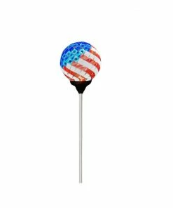 Alpine Solar Mosaic American Flag Garden Stake with White LED - SLC528BB-9 - Garden Statues & Lawn Ornaments