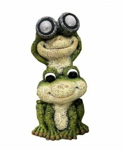 Alpine Solar Binocular Leap Frogs Statue with LED Lights - QWR1006SLR - Lighting, Torches & Firepits