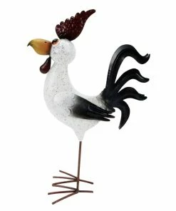 RK Brand Alpine White and Black Metal Rooster Décor - ABC368HH - Garden Accessories
