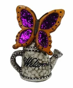 Alpine Glittered Butterfly Watering Can 'Welcome' Statue - WQA1400HH - Garden Accessories