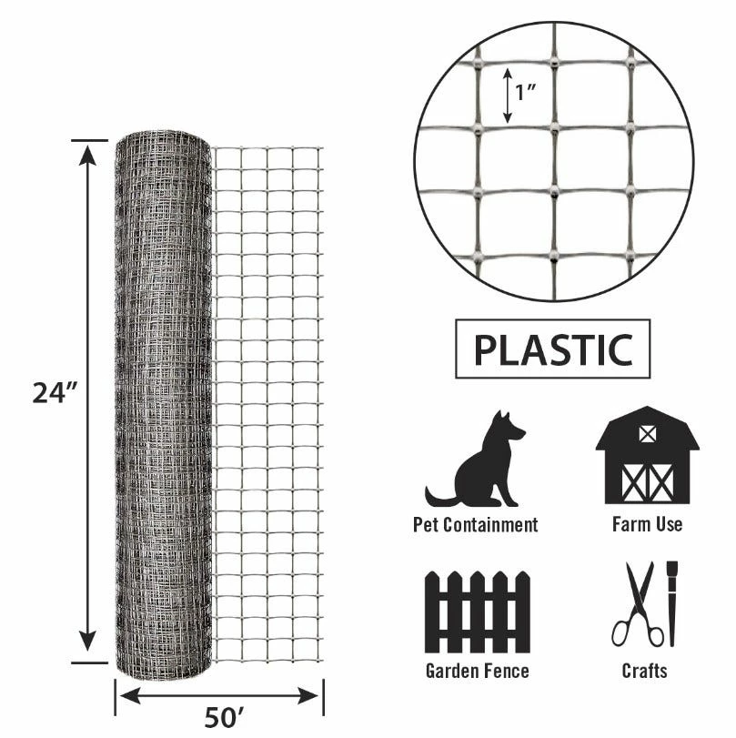 Garden Zone 24" x 50' Plastic Netting with 1" Mesh, Grey - 312450 - Fence and Wire 2 Garden Zone 24" x 50' Plastic Netting with 1" Mesh, Grey - 312450 - Fence and Wire - Image 2