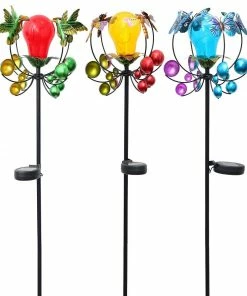 Alpine Solar Metal And Glass Bulb Stake - QTT418A - Garden Accessories