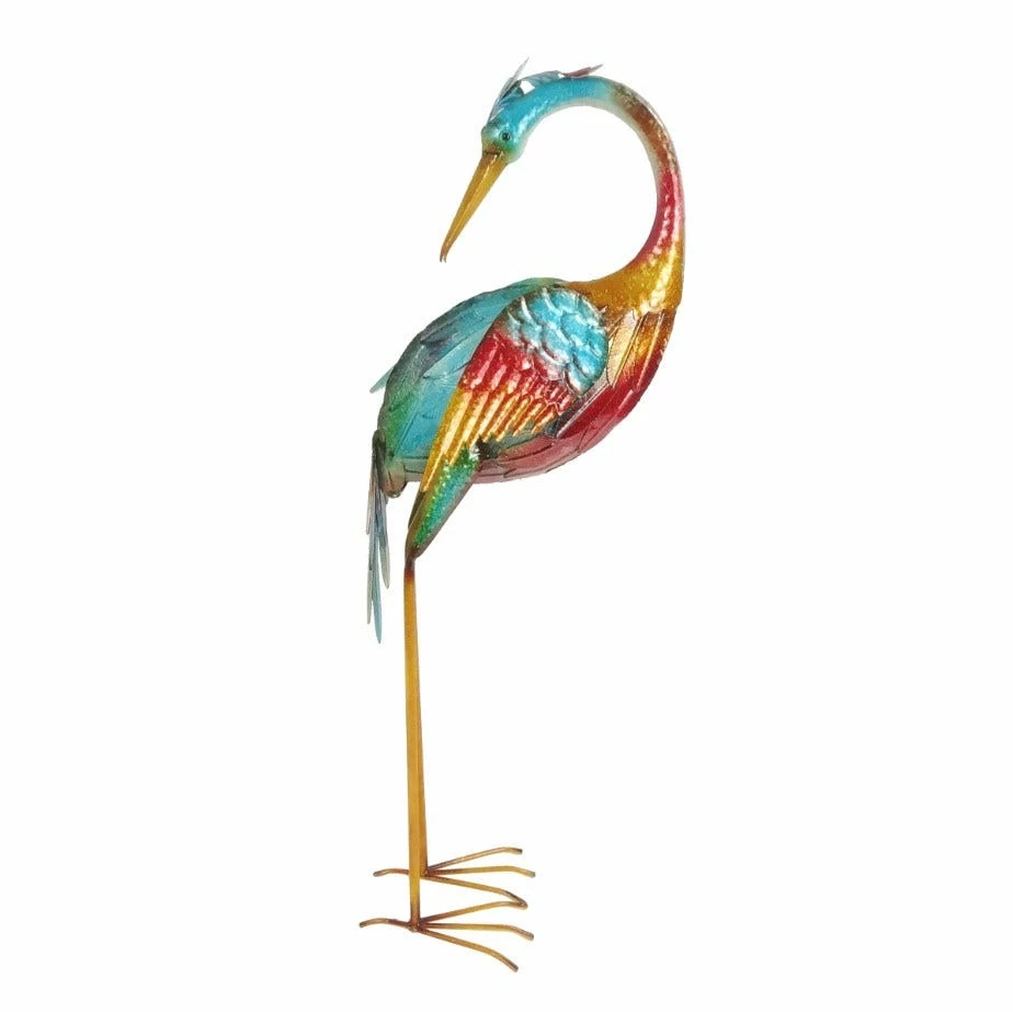 Alpine Colorful Metal Head Turned Crane Décor - BVK632 - Garden Accessories 1 Alpine Colorful Metal Head Turned Crane Décor - BVK632 - Garden Accessories