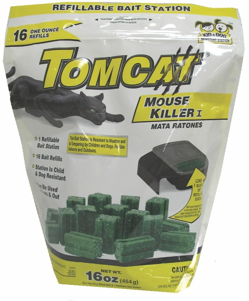 Tomcat Mouse Killer I 16 x 1 oz Refillable Mouse Bait Station Bag - 22786 - Baits & Traps 1 Tomcat Mouse Killer I 16 x 1 oz Refillable Mouse Bait Station Bag - 22786 - Baits & Traps