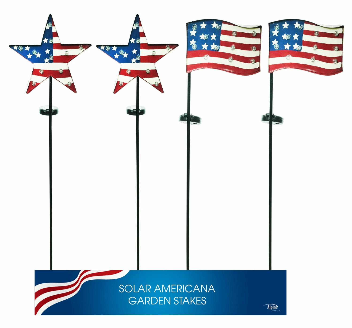 Alpine Assorted Solar Patriotic Garden LED Stakes YCC198A - Bird Houses 1 Alpine Assorted Solar Patriotic Garden LED Stakes YCC198A - Bird Houses