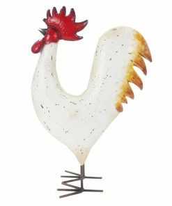 RK Brand Alpine White Metal Standing Rooster Décor - KOC266HH - Garden Accessories