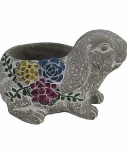 Alpine Gray Floral Rabbit Pot Planter - WGG444HH - Decorative Planters
