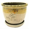 Various Brands Embossed Planter with Attached Saucer, Yellow Cream, Large - R358YCL - Planters