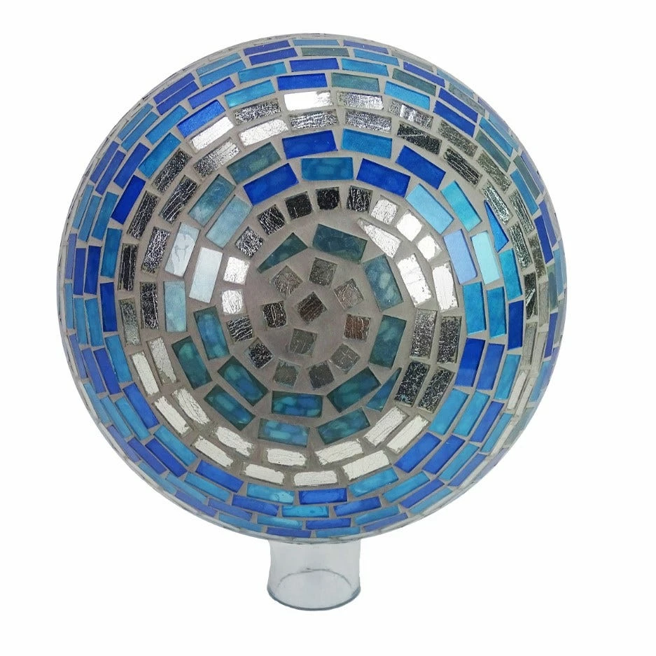 Alpine 10" Mosaic Swirling Blue & Silver Glass Gazing Globe - HMD126 - Garden Accessories 1 Alpine 10" Mosaic Swirling Blue & Silver Glass Gazing Globe - HMD126 - Garden Accessories