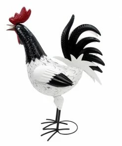 RK Brand Alpine White Spotted Black Rooster Statue - JUM392 - Garden Accessories
