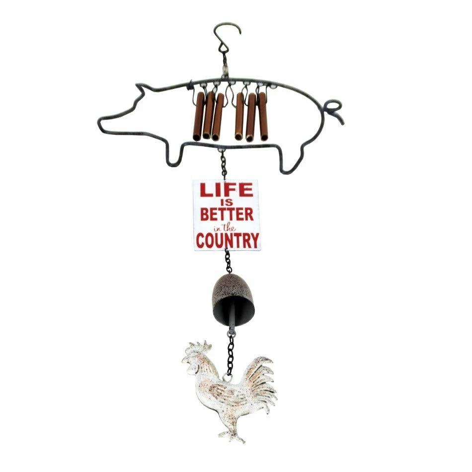 RK Brand Alpine "Life Is Better In The Country" Pig Wind Chimes - LJJ1428HH 1 RK Brand Alpine "Life Is Better In The Country" Pig Wind Chimes - LJJ1428HH